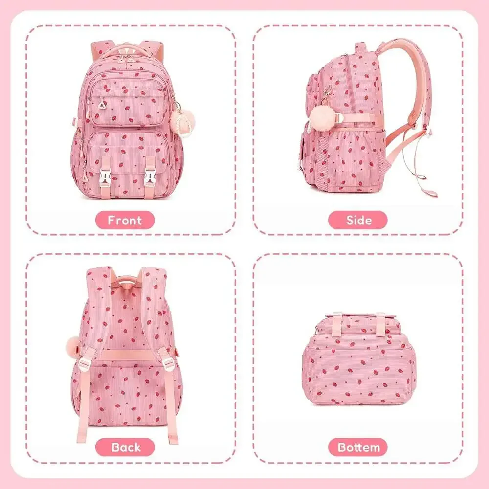 Kids Backpack for Girls Corduroy School Bag with Laptop Compartment Pink